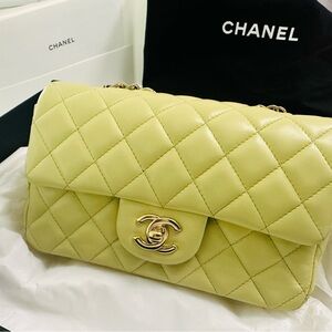 Chanel Mini Rectangular Flap Bag Light Green Lambskin Light Gold Hardware